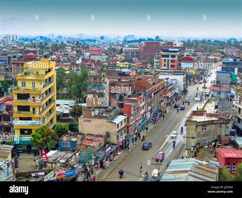 Aerial view of the city of Kathmandu in the Kathmandu Valley in Nepal ...