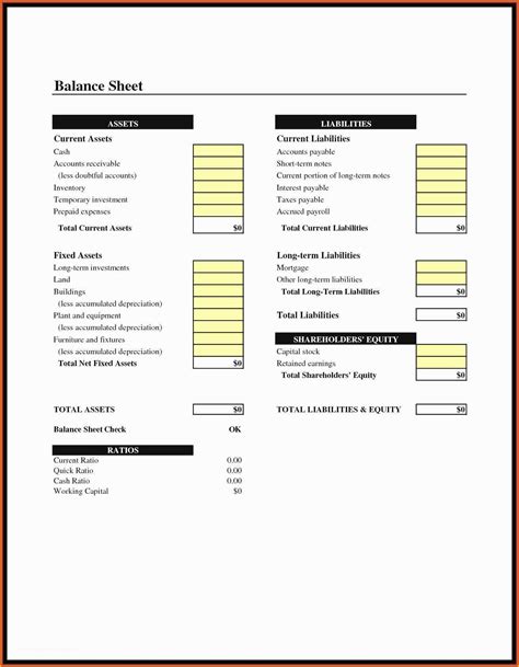 Free Balance Sheet Template for Small Business Of Simple Balance Sheet Template Free ...