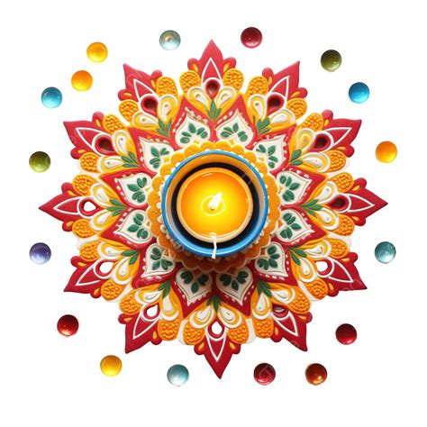 Shiny Rangoli Decoration With Oil Lamp For Diwali Celebration, Diwali ...