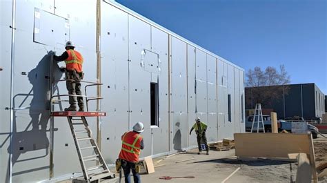 Premium AI Image | Workers as they diligently assemble and install prefabricated wall panels ...