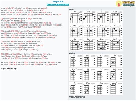 Chord: Desperado - tab, song lyric, sheet, guitar, ukulele | chords.vip