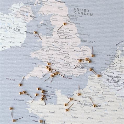 Europe Push Pin Map - Grey/Cream (Detailed) - Push Pin Travel Maps