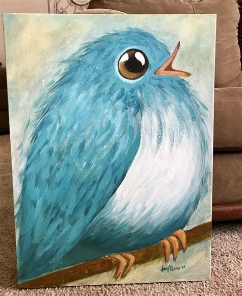 Whimsical blue bird acrylic painting | Bird paintings on canvas, Painting, Mixed media art canvas