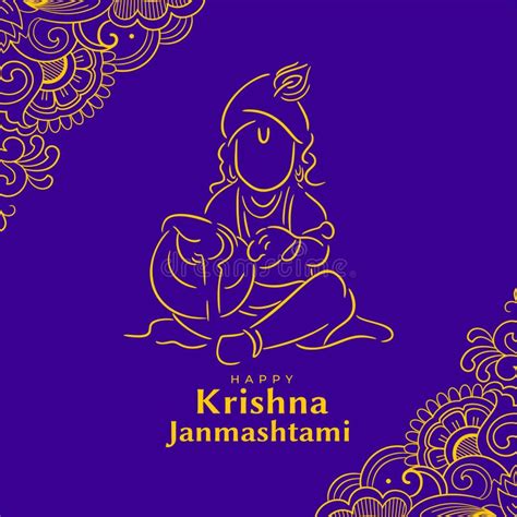 Lineart Style Shree Krishna Janmashtami Festival Card Design Stock Illustration - Illustration ...