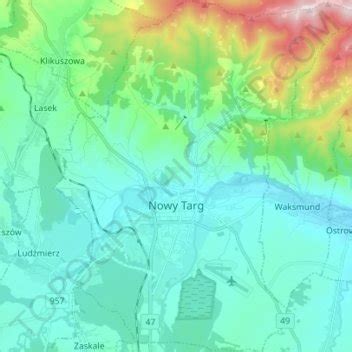 Nowy Targ topographic map, elevation, terrain