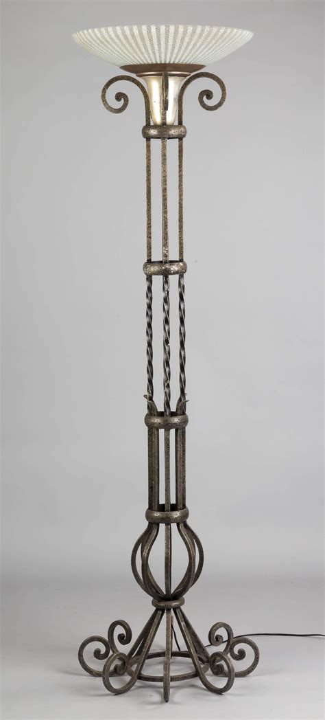 Wrought Iron Floor Lamp with Glass Shade | Cottone Auctions