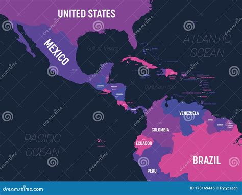 Central America Map. High Detailed Political Map Central American and Caribbean Region with ...