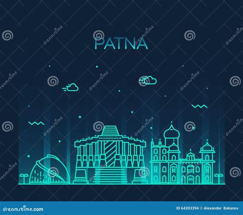 Patna Skyline Silhouette Vector Linear Style | CartoonDealer.com #64203394