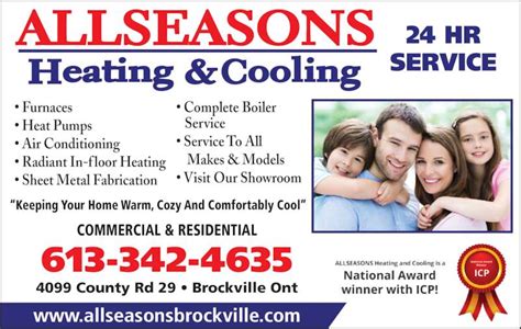 All Seasons Heating & Cooling - Opening Hours - 4099 County Rd 29, Brockville, ON