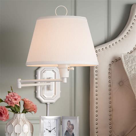 Amelie White Swing Arm Plug-In Wall Lamp - #34203 | Lamps Plus