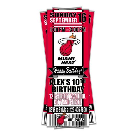 Miami Heat Basketball Ticket Style Invitation NBA