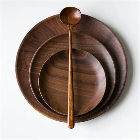 Natural wood plate dishes fruit tray walnut plates dinnerware sets kitchen tools dark walnut ...