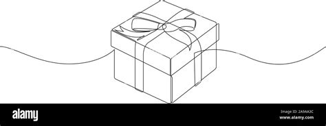 Continuous line drawing of gift box with ribbon bow. Template for your ...