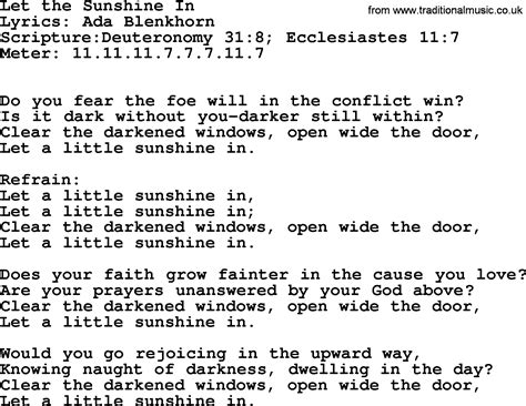 Good Old Hymns - Let the Sunshine In - Lyrics, Sheetmusic, midi, Mp3 audio and PDF