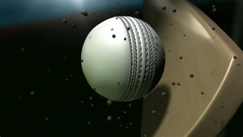 An Ultra Motion Close Up Of A White Leather Stitched Cricket Ball Hitting A Cracked Cricket ...