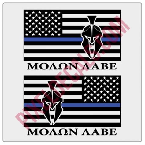 Molon Labe American Flag Decals - 1 Color w/ Blue Line