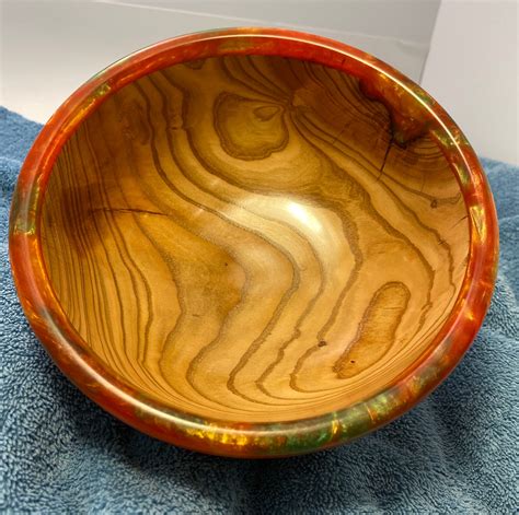 Stunning medium peach bowl with resin. | Etsy