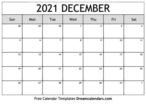 December 2021 Calendar - Free Printable with Holidays and Observances