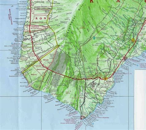 Maps of parts of the Big Island: Kailua-Kona, Kohala coast, Kilauea, Hilo, the area surrounding ...