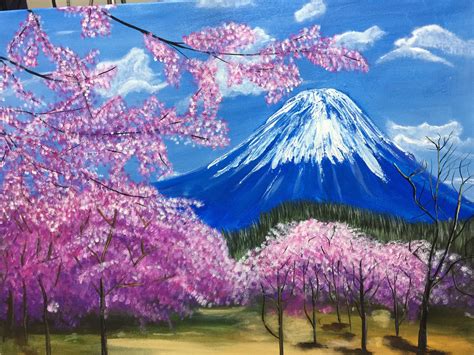 An acrylic painting of Mt Fuji and the cherry blossoms, in Japan. This is based on Acrylic ...