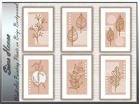 The Sims Resource - Wall Art Painting Plants on Beige Background