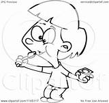 Cartoon Clipart Of A Black And White Happy Girl Eating Yogurt  Vector sketch template