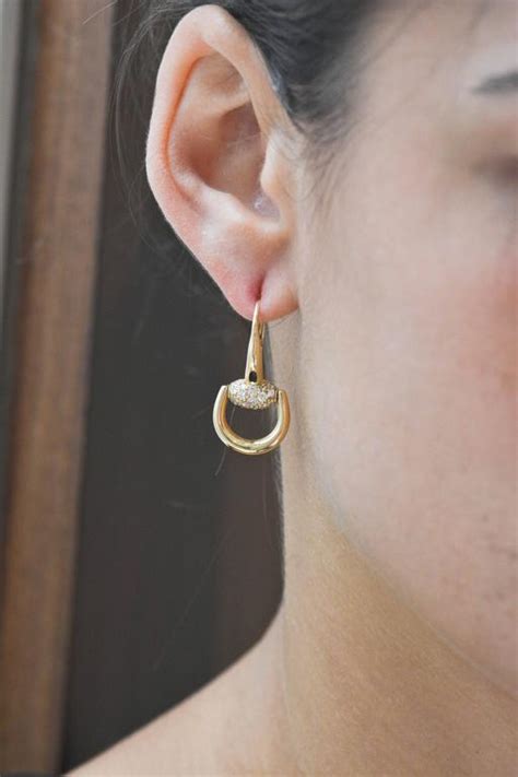 Gucci Diamond Gold Horsebit Earrings at 1stdibs