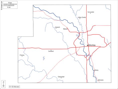 Sedgwick County free map, free blank map, free outline map, free base map outline, hydrography ...