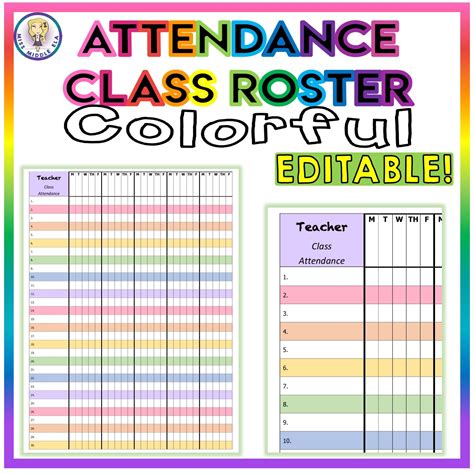Colorful Class Roster Attendance Sheet Chart -... by Miss Middle ELA | Teachers Pay Teachers ...