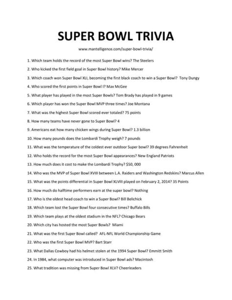 Super Bowl Quizzes Printable