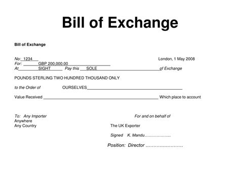 Bill Of Exchange Template