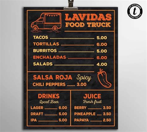 Food Truck Menu Template Simple Menu Template Fast Food | Etsy