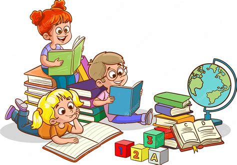 Premium Vector | Cute little kids reading books