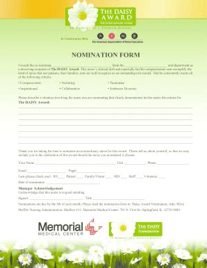 Daisy Award Nomination Form - Fill and Sign Printable Template Online