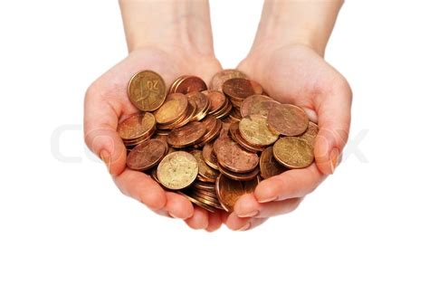 Hands holding many coins isolated | Stock image | Colourbox