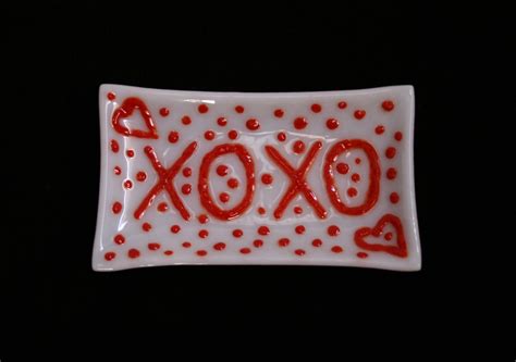 Red and White Fused glass trinket / soap /sushi dish 'XOXO' - Unique ...