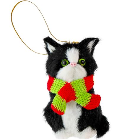 Ornativity Christmas Mini Cat Ornament - Furry Black Kitten with Scarf ...