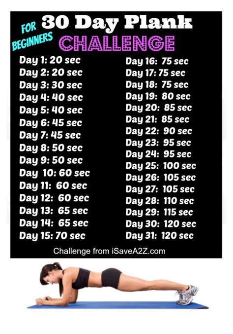 30 Day Plank Challenge Beginners Printable