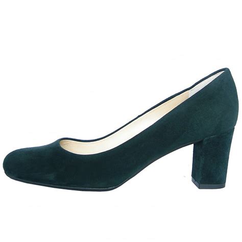 Peter Kaiser Plata | Bottle green suede stacked heel court shoes