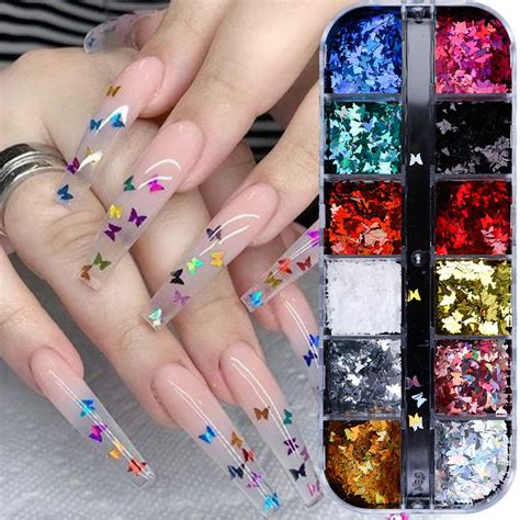 3D Butterfly Nail Glitter Sequins Laser Butterfly Nail Art Supplies 12 ...