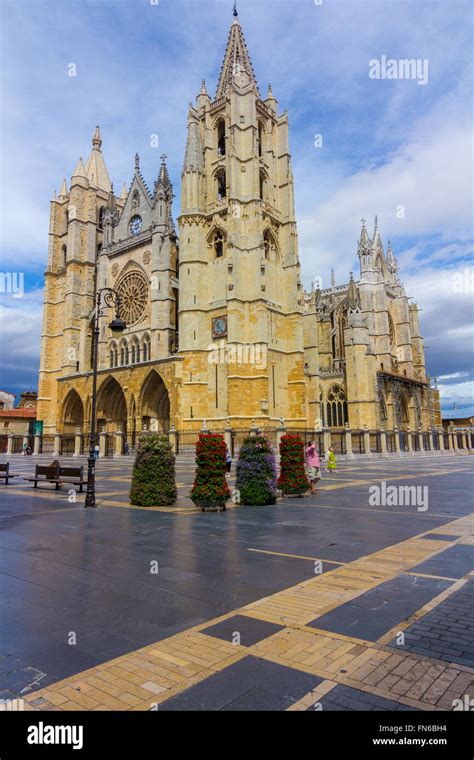 Famous Cathedral of Leon in Spain Stock Photo - Alamy