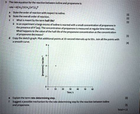 the rate equation for the reaction between iodine and propanone is rate ...