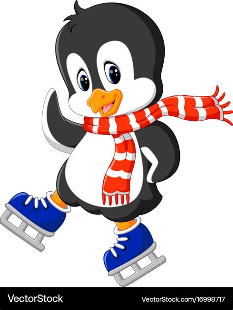 Cute penguin ice skating Royalty Free Vector Image