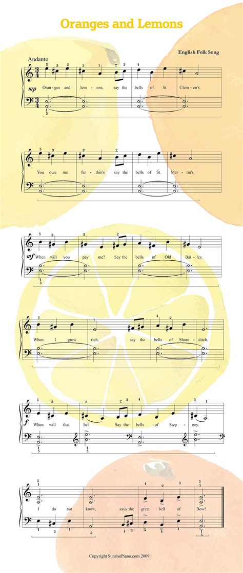 Oranges and Lemons - Late Elementary Piano Sheet Music