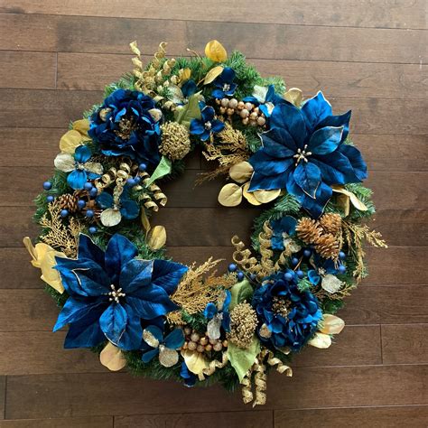 Royal Blue Christmas Wreath Large Door Wreath Elegant | Etsy | Large christmas wreath, Holiday ...