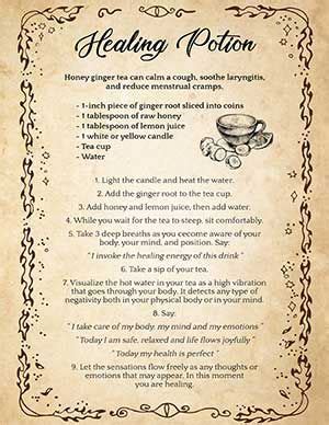 Healing Potion Spell: Honey Ginger Tea+Prayer | Wiccan spell book, Healing spells, Spell book