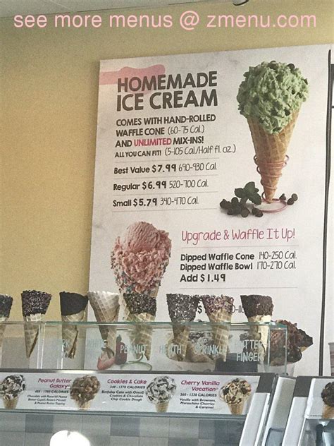 Menu at Marble Slab Creamery desserts, Galveston