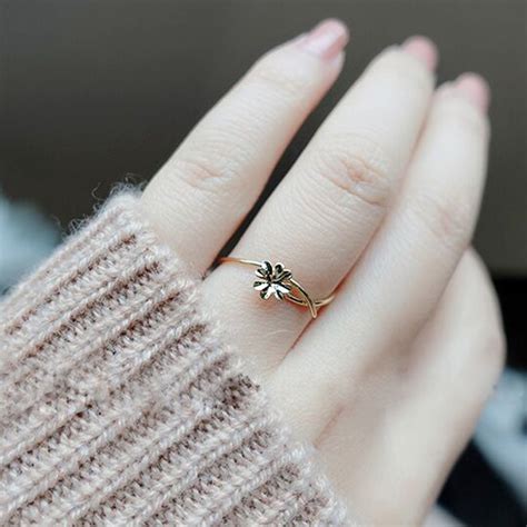 Korean Fashion Simple Sunflower Rings for Women Ladies Gold Color ...