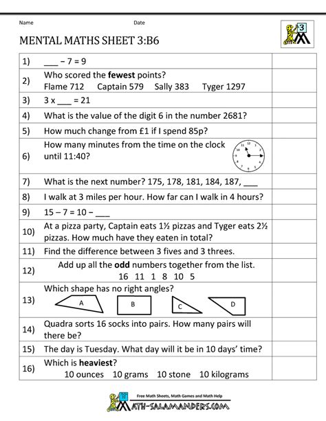 Mental Maths Year 3 Worksheets