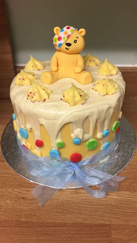 Pudsey bear drip cake. | Cake, Drip cakes, Cake inspiration